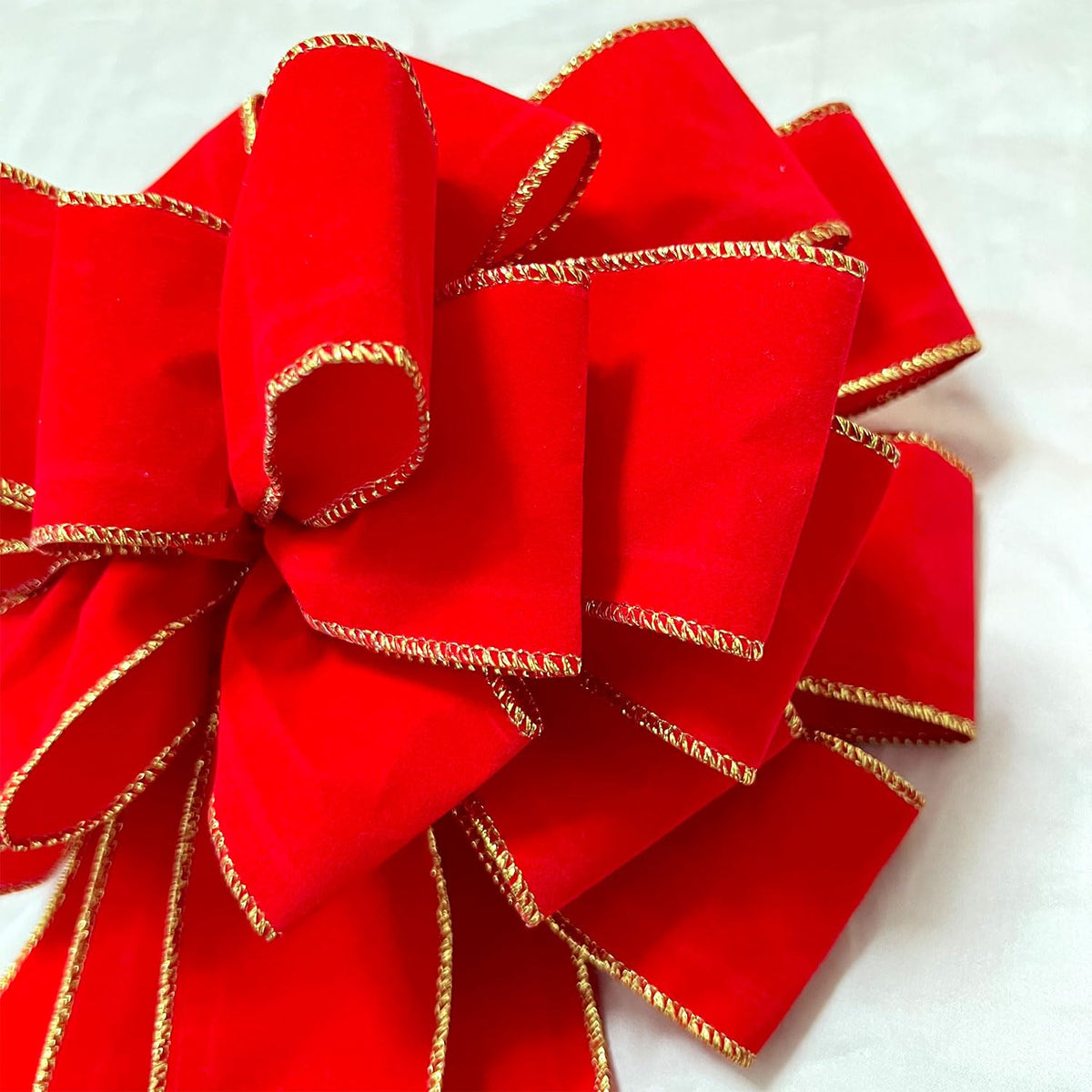 Christmas Large Bows Gift Boxed, 45x12 Inches Gold Wired Red Velvet Bows with Long Tails for Wreath Floral, Christmas Tree Topper, Outside Red Bowknot for Wedding Car Garden Yard Front Door