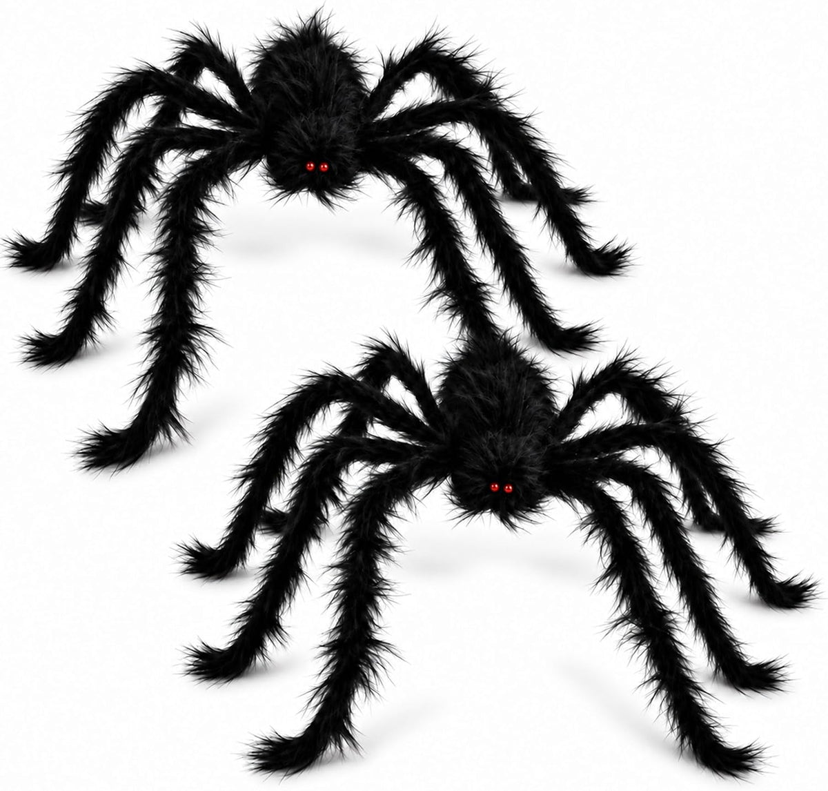Halloween Black Spider Decorations 2 Pack Red Eyes Fuzzy Posable Legs