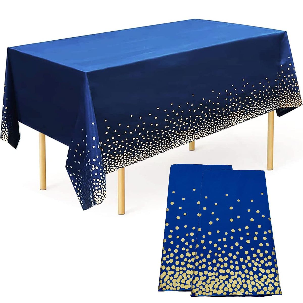 Seasons Stars SSDecor Navy Blue Birthday Party Tablecloths 2 Pcs-Birthday Graduation Table Cover, Plastic Disposable Waterproof Tablecloth, Confetti TableCover for Parties 54 x 108