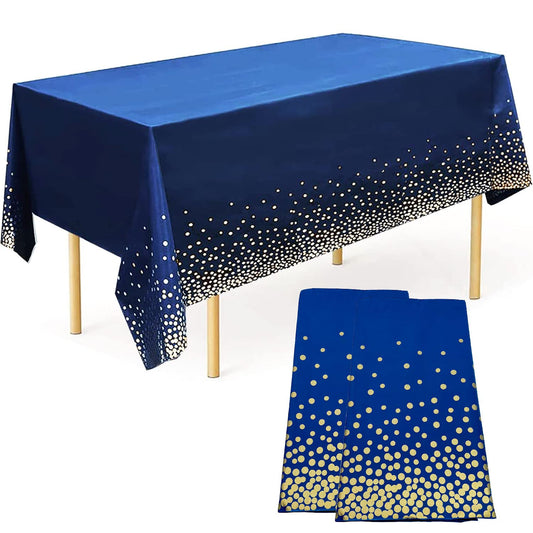 Seasons Stars SSDecor Navy Blue Birthday Party Tablecloths 2 Pcs-Birthday Graduation Table Cover, Plastic Disposable Waterproof Tablecloth, Confetti TableCover for Parties 54 x 108