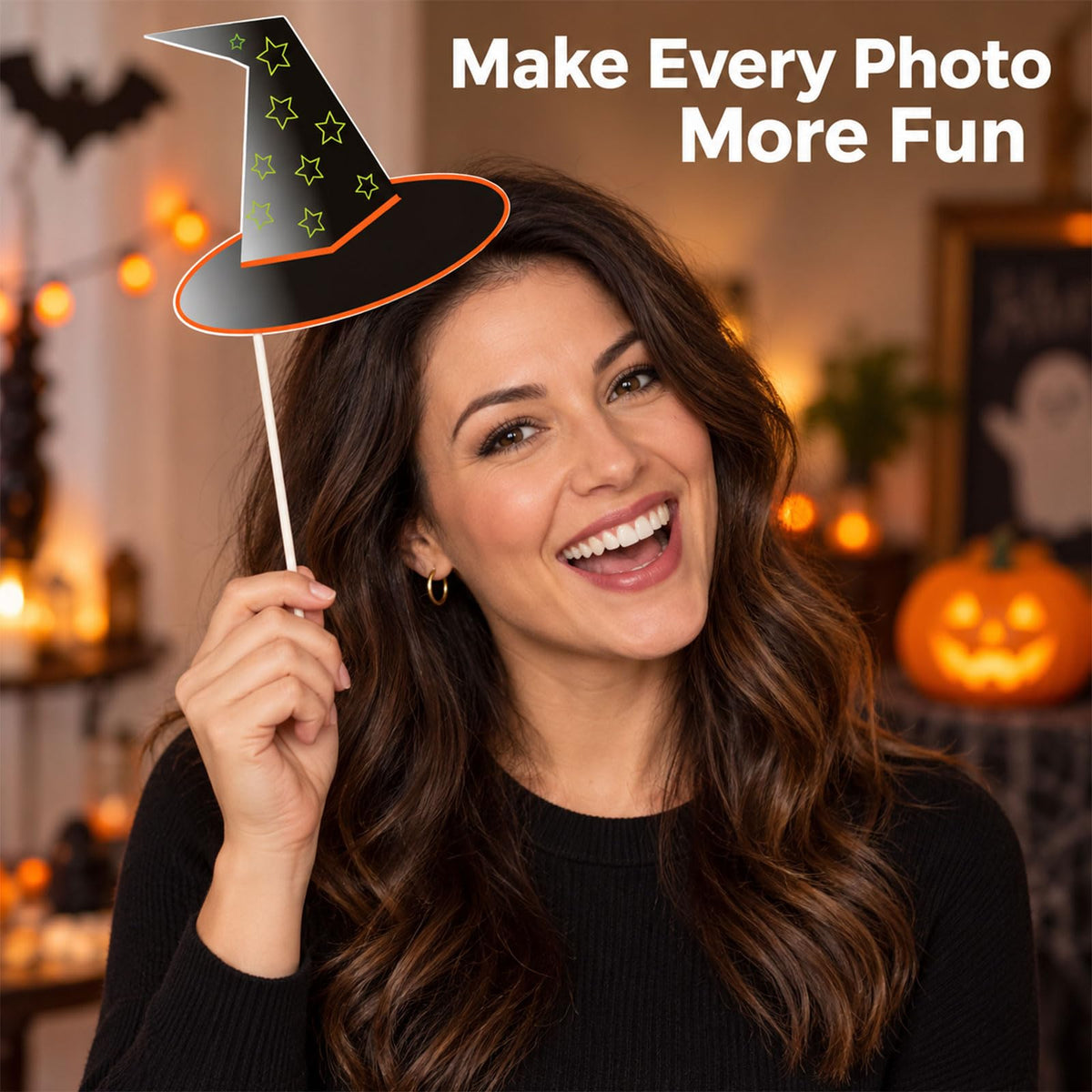 Halloween Photo Booth Props with Sticks Spooky Selfie Party Decorations