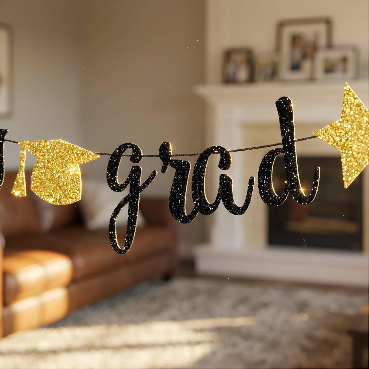 2026 Graduation Decorations,Congrats Grad Banner (Assembled) Gradutaion Centerpieces Grad Swirls with Black Gold Silver Star Garland, Class of 2026 Party Decorations,High School College
