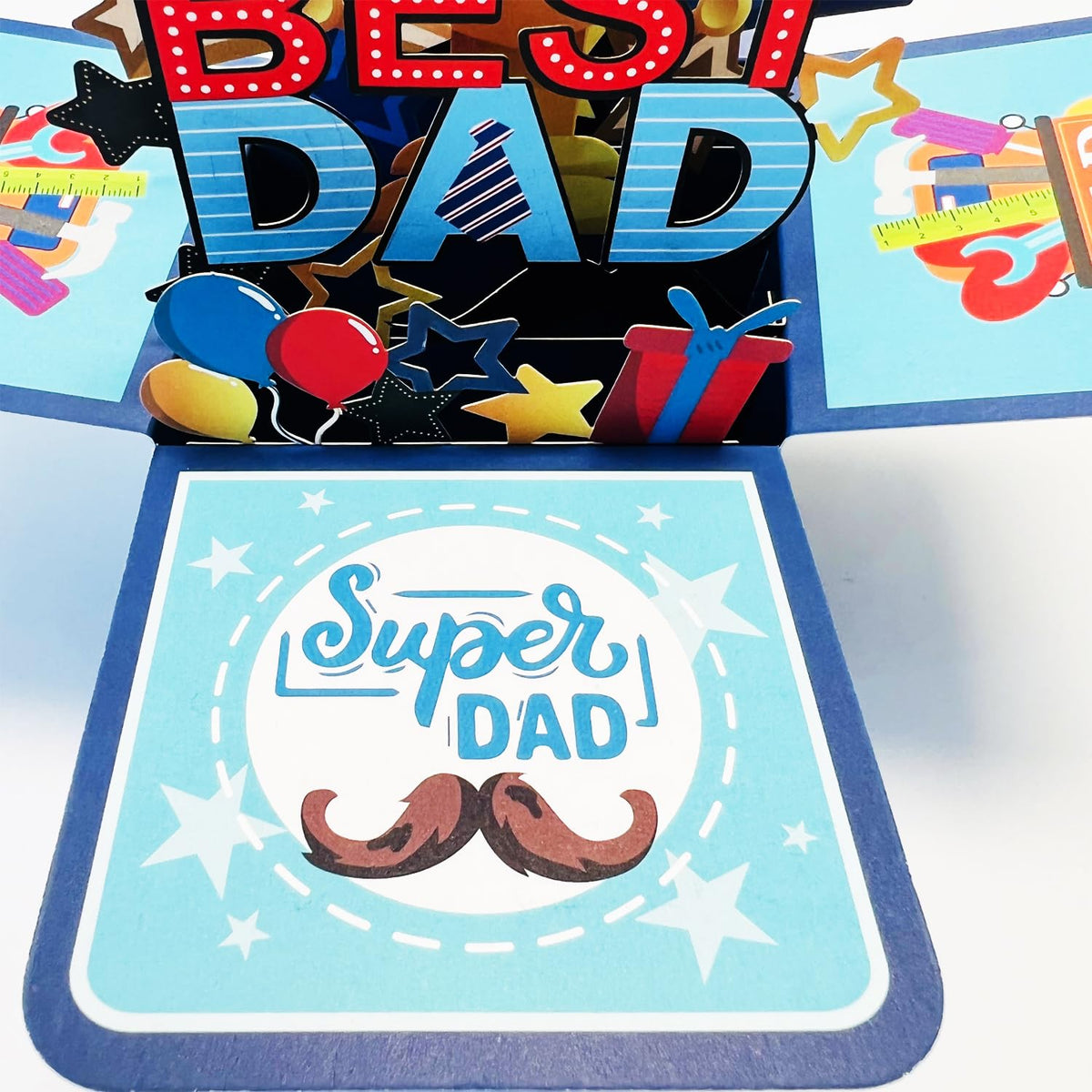 Seasons Stars SSDecor Best Dad Pop Up Card Father's Day Card, 3D Popup Greeting Card, Handmade Box Greeting Cards with Note Card and Envelope for Happy Fathers Day Dad Birthday Gift