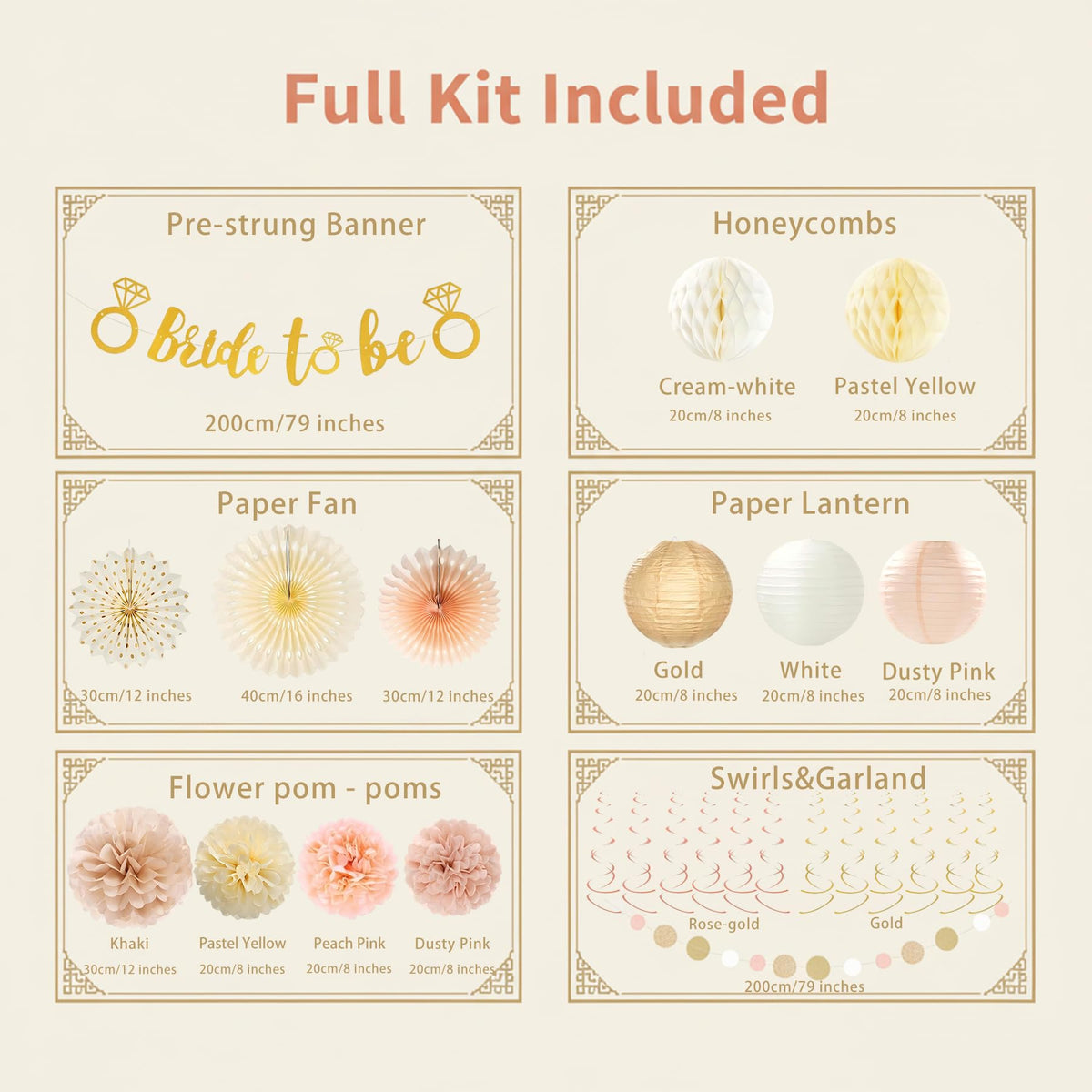 Champagne-Gold Bride to Be Decorations Kit - 26Pcs Elegant Dusty Pink Gold and Khaki Party Supplies with Pre-Strung Glittery Banner for Boho Bridal Shower, Engagement & Bachelorette Party