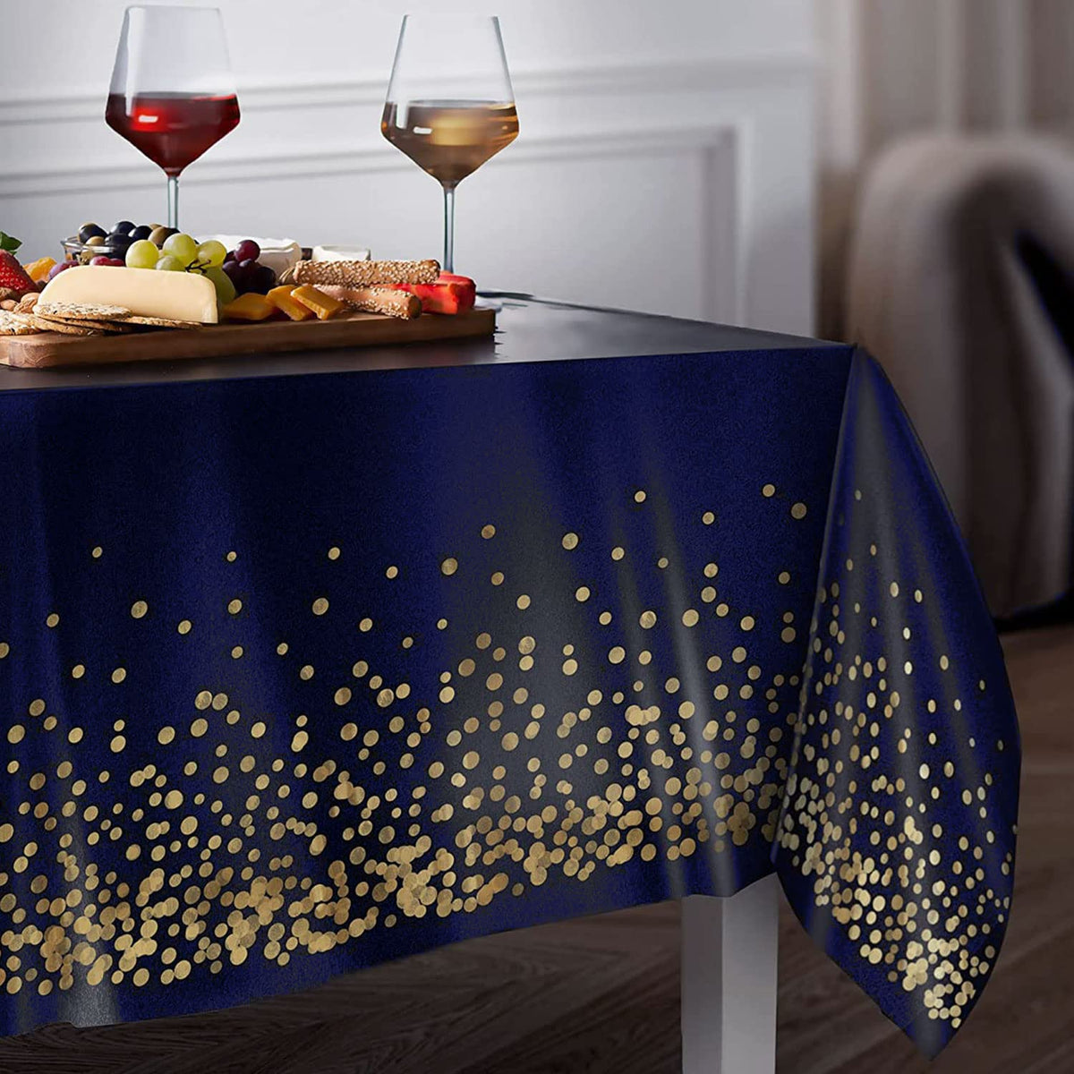 Seasons Stars SSDecor Navy Blue Birthday Party Tablecloths 2 Pcs-Birthday Graduation Table Cover, Plastic Disposable Waterproof Tablecloth, Confetti TableCover for Parties 54 x 108