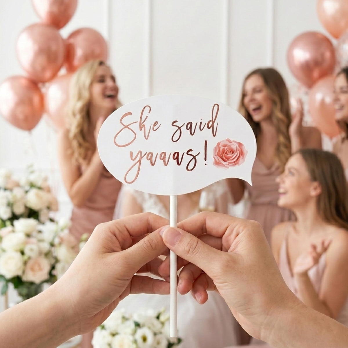 Bachelorette Party Photo Booth Props-23 Pcs, Water-Resistant Rose Gold Bridal Shower Decorations Wedding Photo Booth Props, Funny Team Bride Selfie Signs Glasses for Engagement Hen Do Wedding