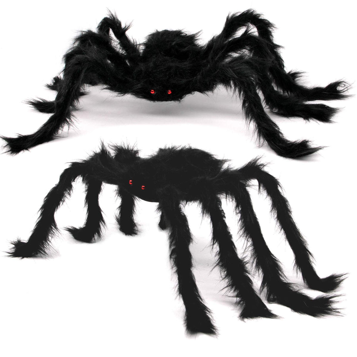 2 PCS 30 Inches Giant Halloween Spider with Red Eyes Posable Hairy Prop