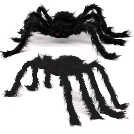 2 PCS 30 Inches Giant Halloween Spider with Red Eyes Posable Hairy Prop
