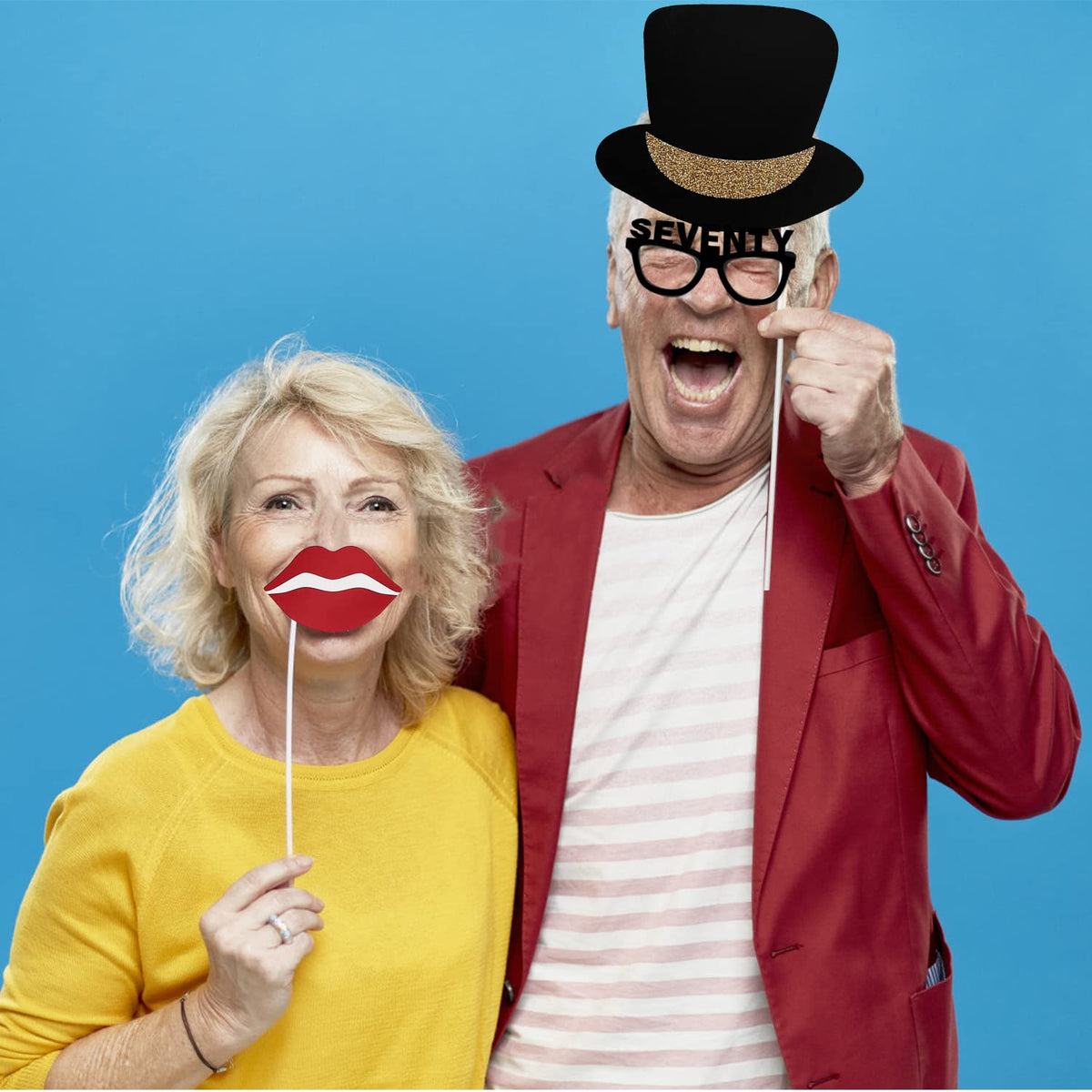 Adult 70th Birthday Photo Booth Props(41Pcs) for Her Him Cheers to 70 Years Birthday Party, Gold and Red Decorations, 70th Happy Birthday Party Supplies for Men Women