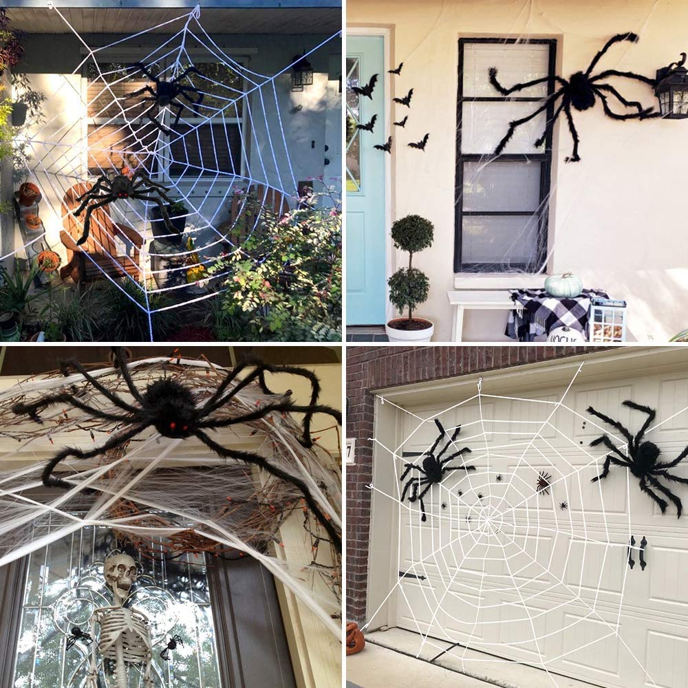 2 PCS 30 Inches Giant Halloween Spider with Red Eyes Posable Hairy Prop
