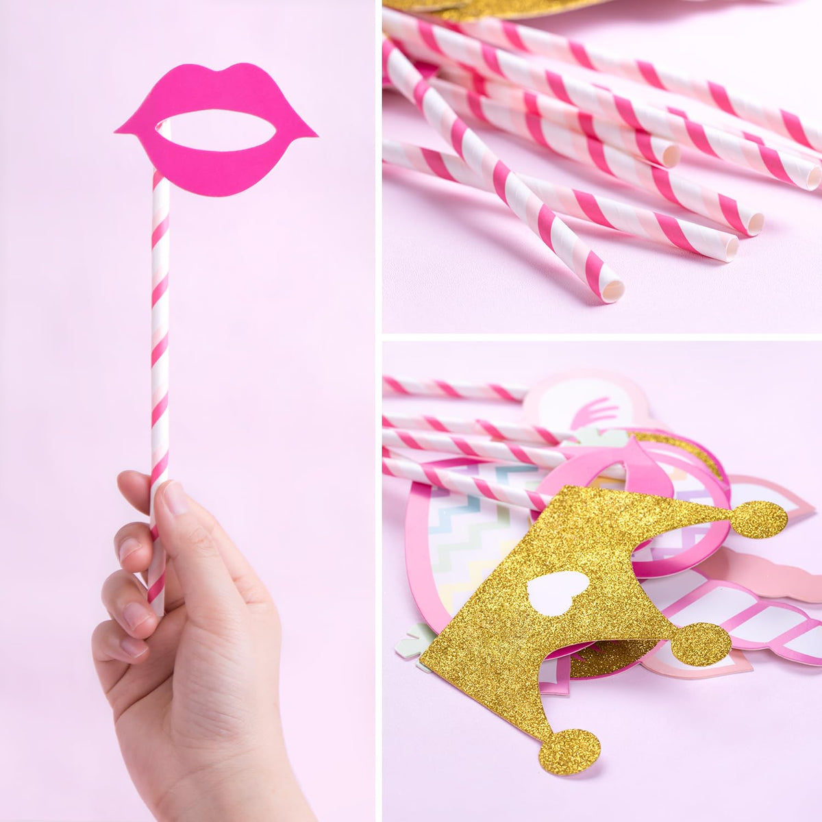 Glittery Pink and Gold Unicorn Photo Booth Props-12 PCS Fully Assembled