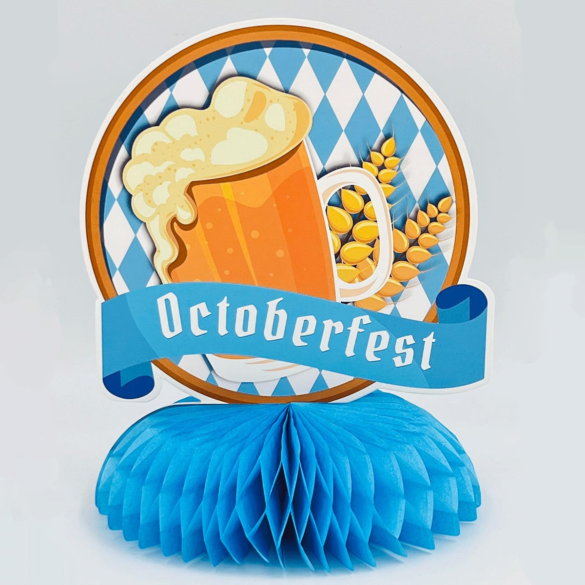 10 Pieces Oktoberfest Centerpieces with Honeycomb for Oktoberfest Party, Blue White Check Oktoberfest Table Decorations Ideal German Oktoberfest Bavarian Party Supplies