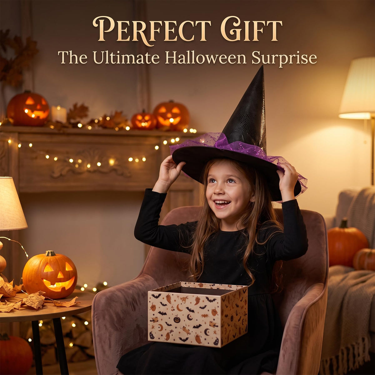 Kids Witch Hat with Glitter Tulle for Halloween Costume-Black and Purple