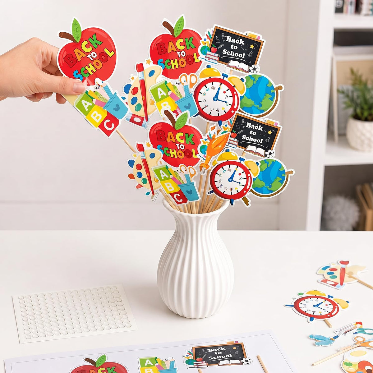 24Pcs Back to School Decorations Table Centerpiece Sticks - First Day of School Welcome to School Classroom Decorations Table Toppers, Double-Sided Classroom Centerpieces