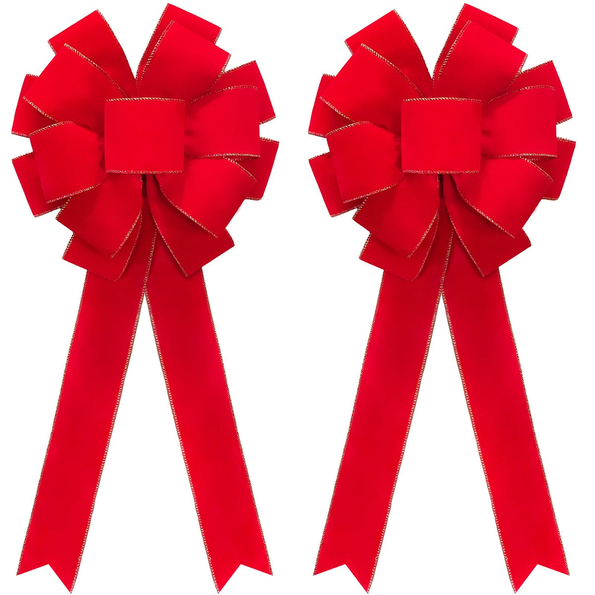 2pcs 24-Inch Velvet Red Bows for Christmas Tree, Handmade Christmas Bow Tree Topper-Gold Wire-Fluffy Sturdy Shape-Retaining, Gift Boxed & Ready-to-Use for Wreath Floral Fireplace Outdoor Car Garden