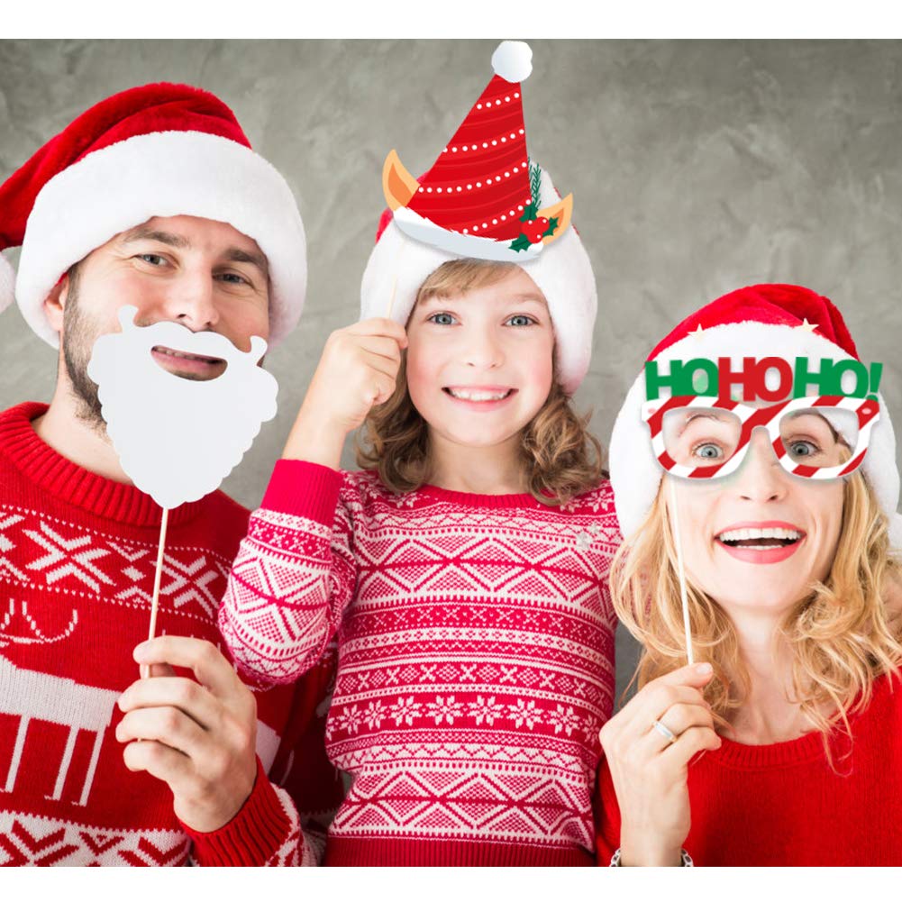 Christmas Photo Booth Props 36Pcs, Xmas Party Supplies Pose Sign