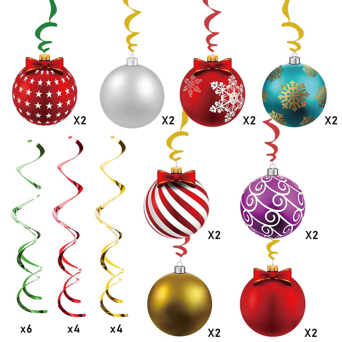 Merry Christmas Decorations Hanging Ceiling Swirls (30Pcs Fully-Assembled) Christmas Tree Ball Slices Cutout Swirls for Christmas Party Porch Home House Bar, Xmas Holiday Supplies Decorations