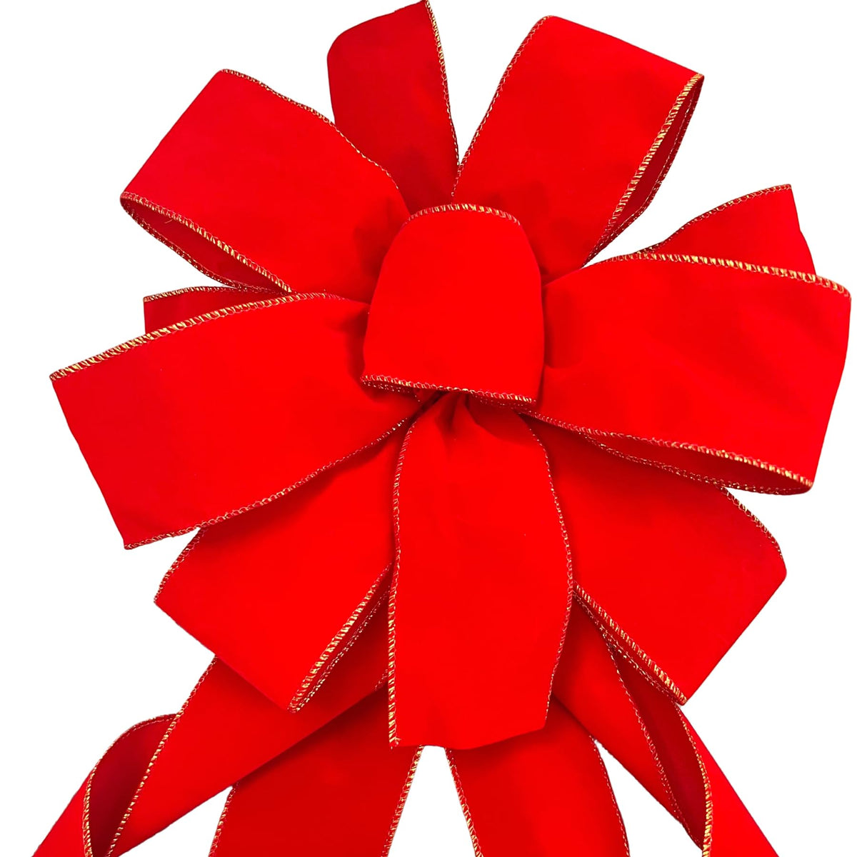 2 Pcs Red Velvet Christmas Tree Bows - Gold Wired Long Tails Christmas Tree Topper with Colorful Gift Box, Ideal for Wreath Floral Decoration, Wedding Birthday Holiday Party
