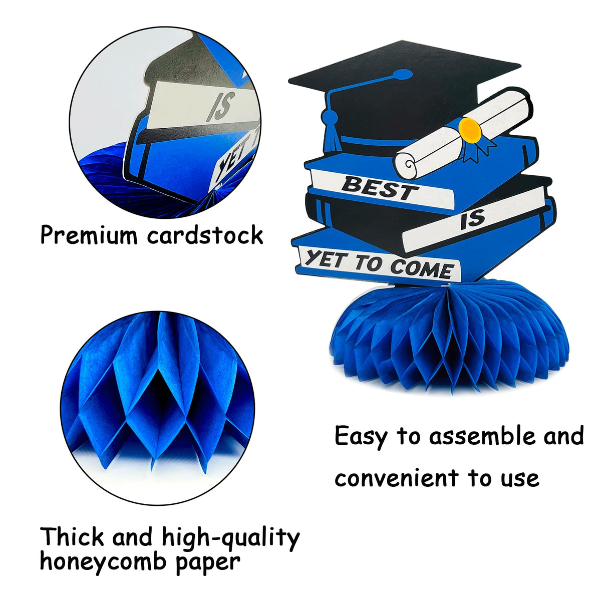 9 Pcs Graduation Honeycomb Centerpieces 2026 - Royal Blue and Black Class of 2026 Graduation Party Decorations for Tables, Blue Congrats Grad Table Toppers, 2026 Grad Supplies for College High School