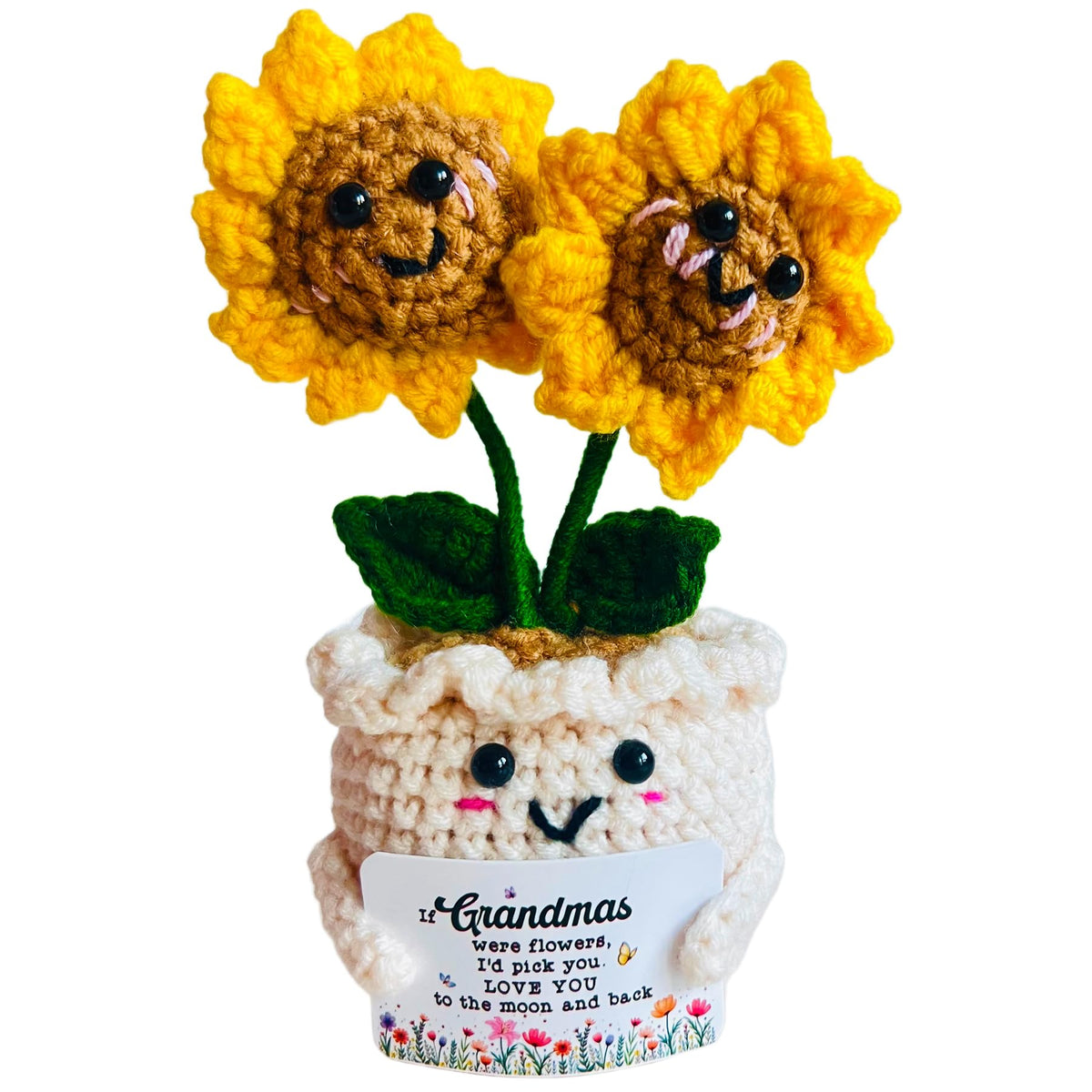 Seasons Stars SSDecor Handmade Emotional Support Crochet Sunflower Gift for Grandma - Positive Crochet Gifts, Sentimental Birthday for Grandmother, Unique Hand-Knitted Forever Bouquet