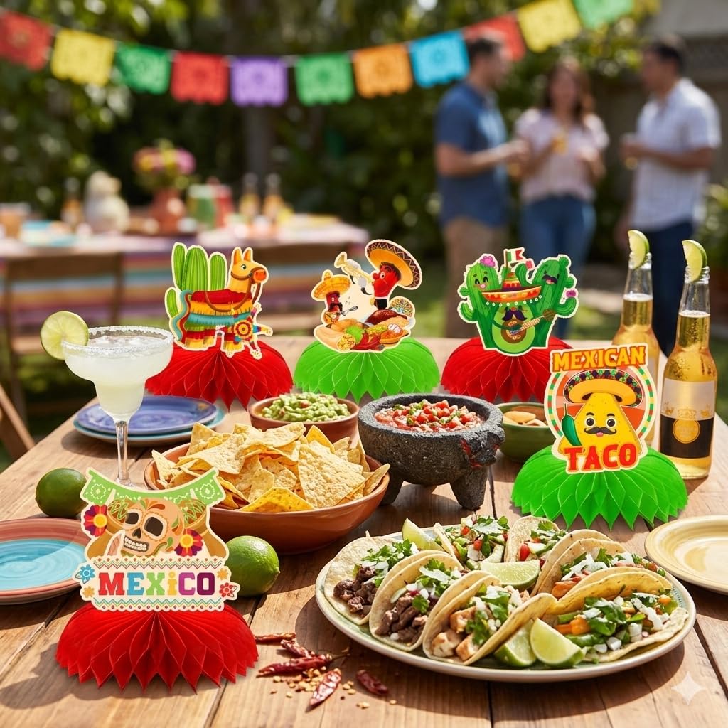 9 Pack Cinco de Mayo Table Toppers, Mexican Party Paper Honeycomb Table Decor, Fiesta Table Centerpieces with for Cinco de Mayo Fiesta, Taco Party, Mexican Birthday Decorations