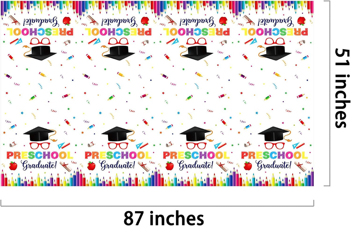 Seasons Stars SSDecor Pre-School Graduation Party Tablecloths 2 Pcs-Graduation Table Cover, Plastic Disposable Waterproof Tablecloth for Kids Graduation Parties 52 x 87