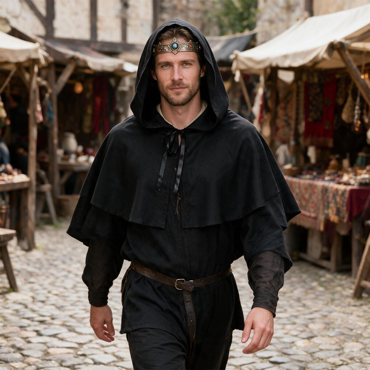 Halloween Black Hooded Cowl Cloak Cape for Halloween Cosplay Costume
