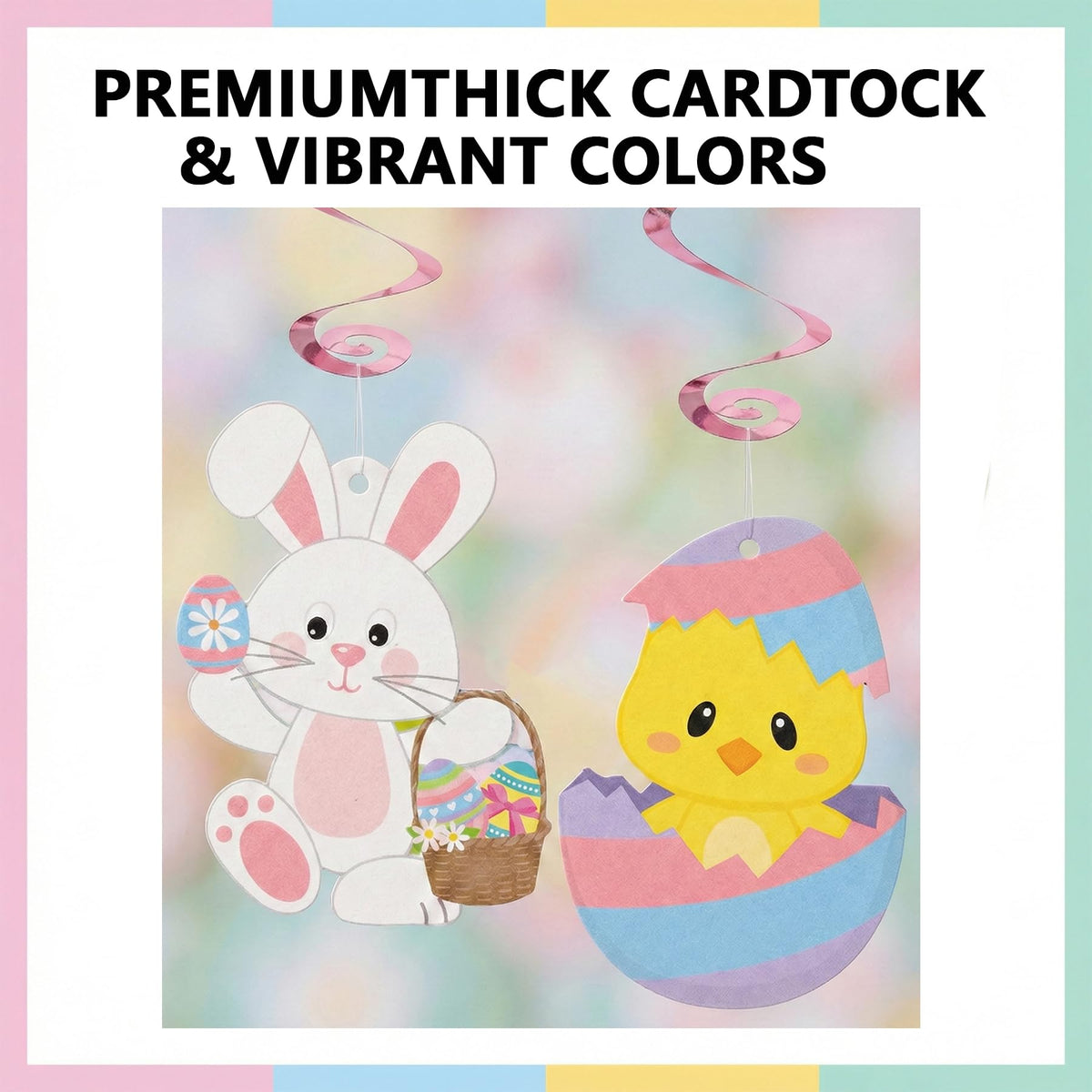 Easter Decorations Set - 18 Pcs Pre-strung Happy Easter Banners & Hanging Swirls, Pastel Bunny Chick Egg Party Supplies for Home Classroom Office, Easter Egg Hunt, Spring Brunch,No DIY Required