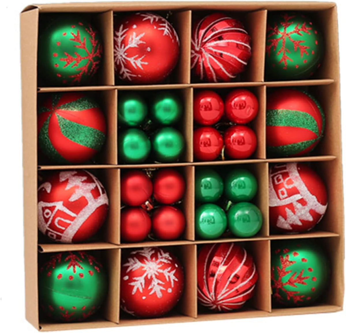 44Ct Red Gold Christmas Tree Ball Assorted Ornaments Pendants, 2.4" Christmas Shatterproof Shine Ball Decoration for Christmas Tree Boxes Ideal