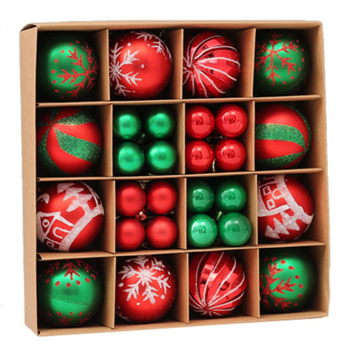 44Ct Red Green Christmas Tree Ball Assorted Ornaments Pendants, 2.4" Christmas Shatterproof Shine Ball Decoration for Christmas Tree Holiday