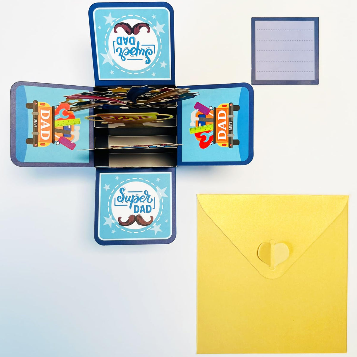Seasons Stars SSDecor Best Dad Pop Up Card Father's Day Card, 3D Popup Greeting Card, Handmade Box Greeting Cards with Note Card and Envelope for Happy Fathers Day Dad Birthday Gift