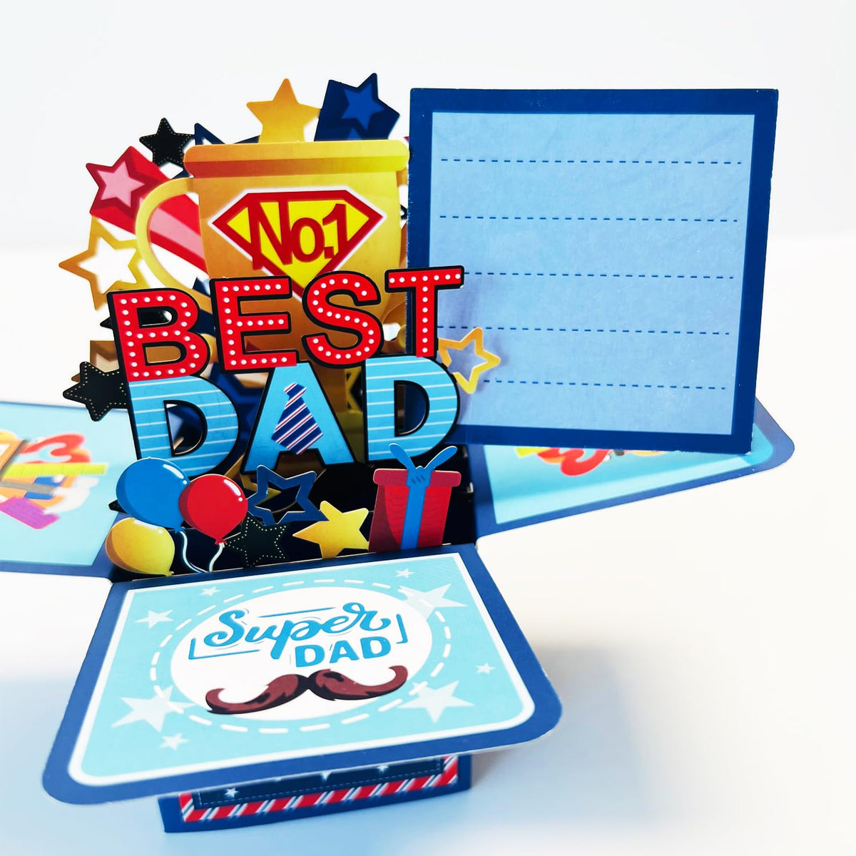 Seasons Stars SSDecor Best Dad Pop Up Card Father's Day Card, 3D Popup Greeting Card, Handmade Box Greeting Cards with Note Card and Envelope for Happy Fathers Day Dad Birthday Gift