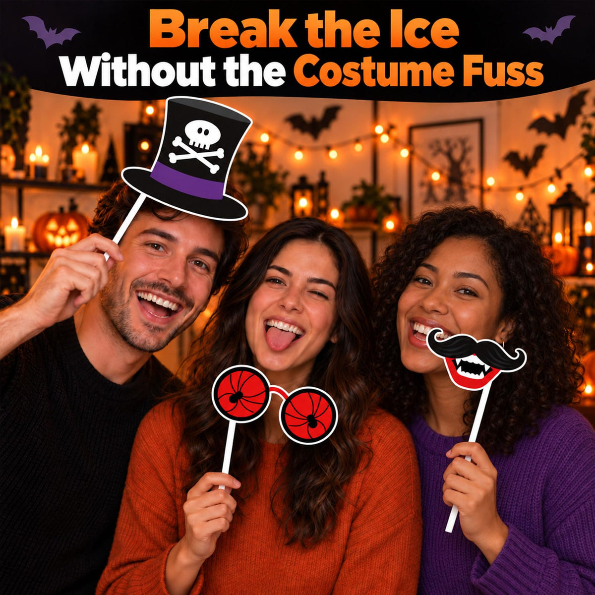 Halloween Photo Booth Props with Sticks Spooky Selfie Party Decorations