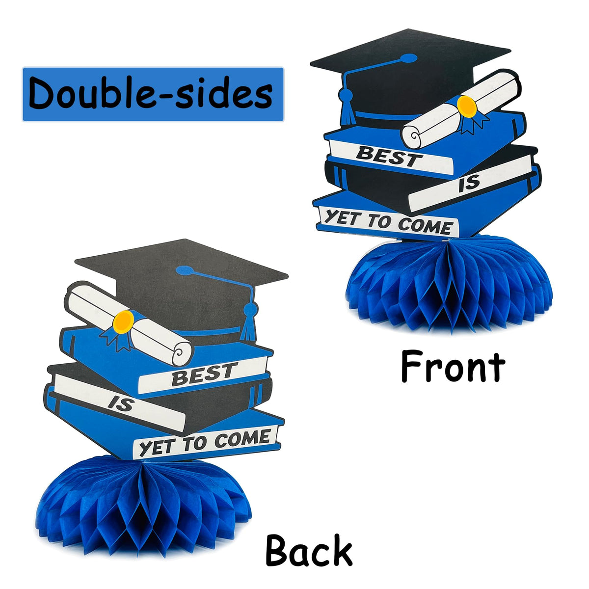 9 Pcs Graduation Honeycomb Centerpieces 2026 - Royal Blue and Black Class of 2026 Graduation Party Decorations for Tables, Blue Congrats Grad Table Toppers, 2026 Grad Supplies for College High School