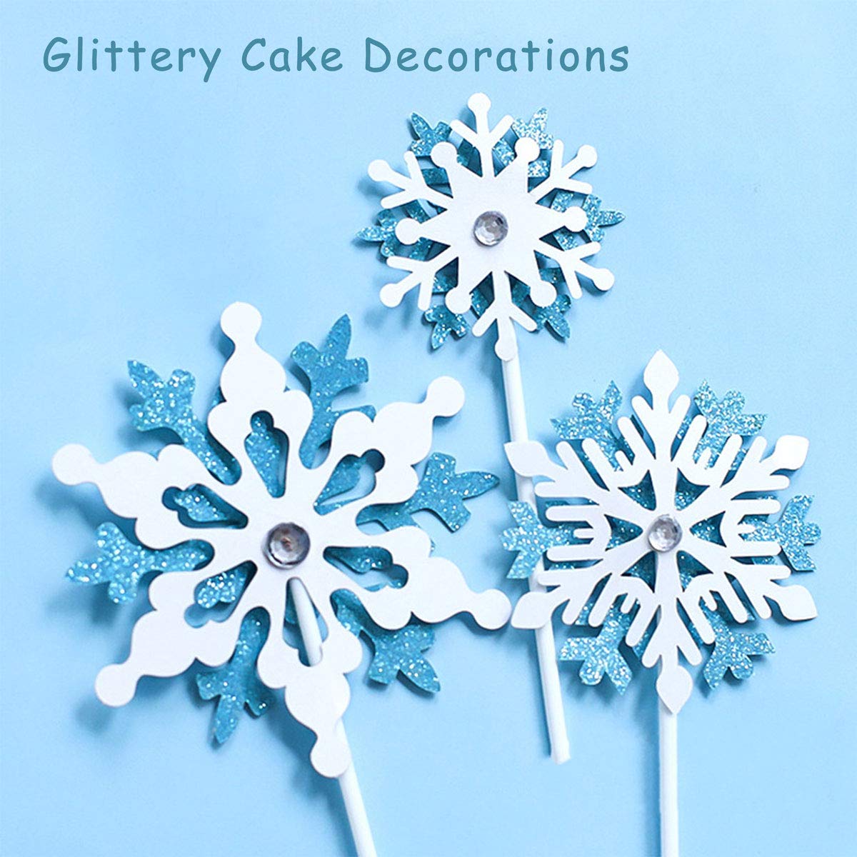 Winter Snowflake Woodland Snow Trees Cake Toppers, Handmade Frozen Theme Cake Decorations for Christmas, Birthday, Baby Shower Party, Kids Birthday Party Supplies