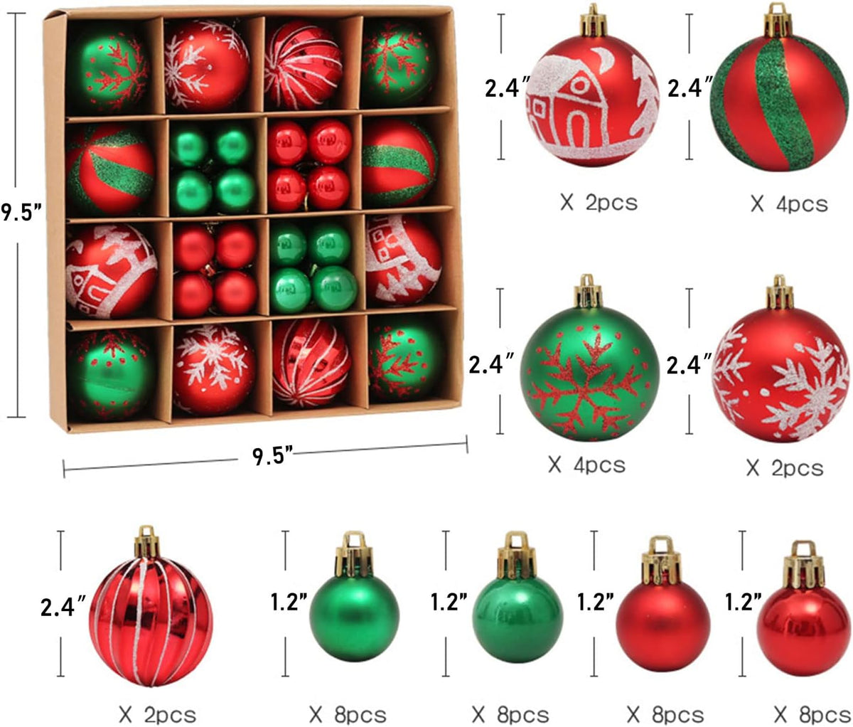 44Ct Red Gold Christmas Tree Ball Assorted Ornaments Pendants, 2.4" Christmas Shatterproof Shine Ball Decoration for Christmas Tree Boxes Ideal