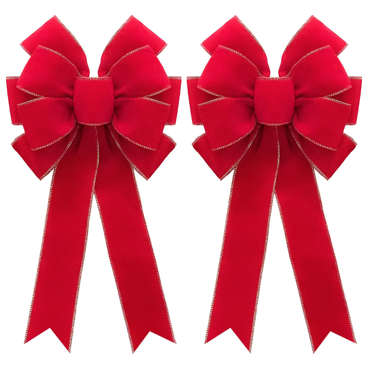 2pcs 20-Inch Velvet Red Bows for Christmas Tree, Handmade Christmas Bow Tree Topper-Gold Wire-Fluffy Sturdy Shape-Retaining, Gift Boxed & Ready-to-Use for Wreath Floral Fireplace Outdoor Car Garden
