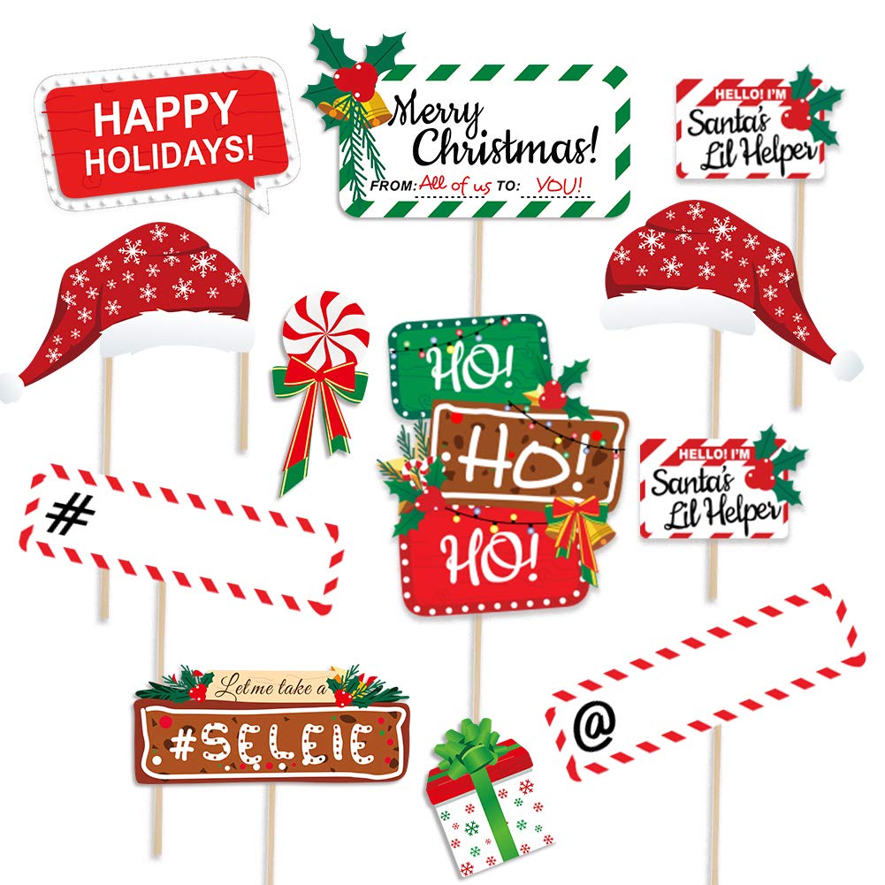 Christmas Photo Booth Props 36Pcs, Xmas Party Supplies Pose Sign