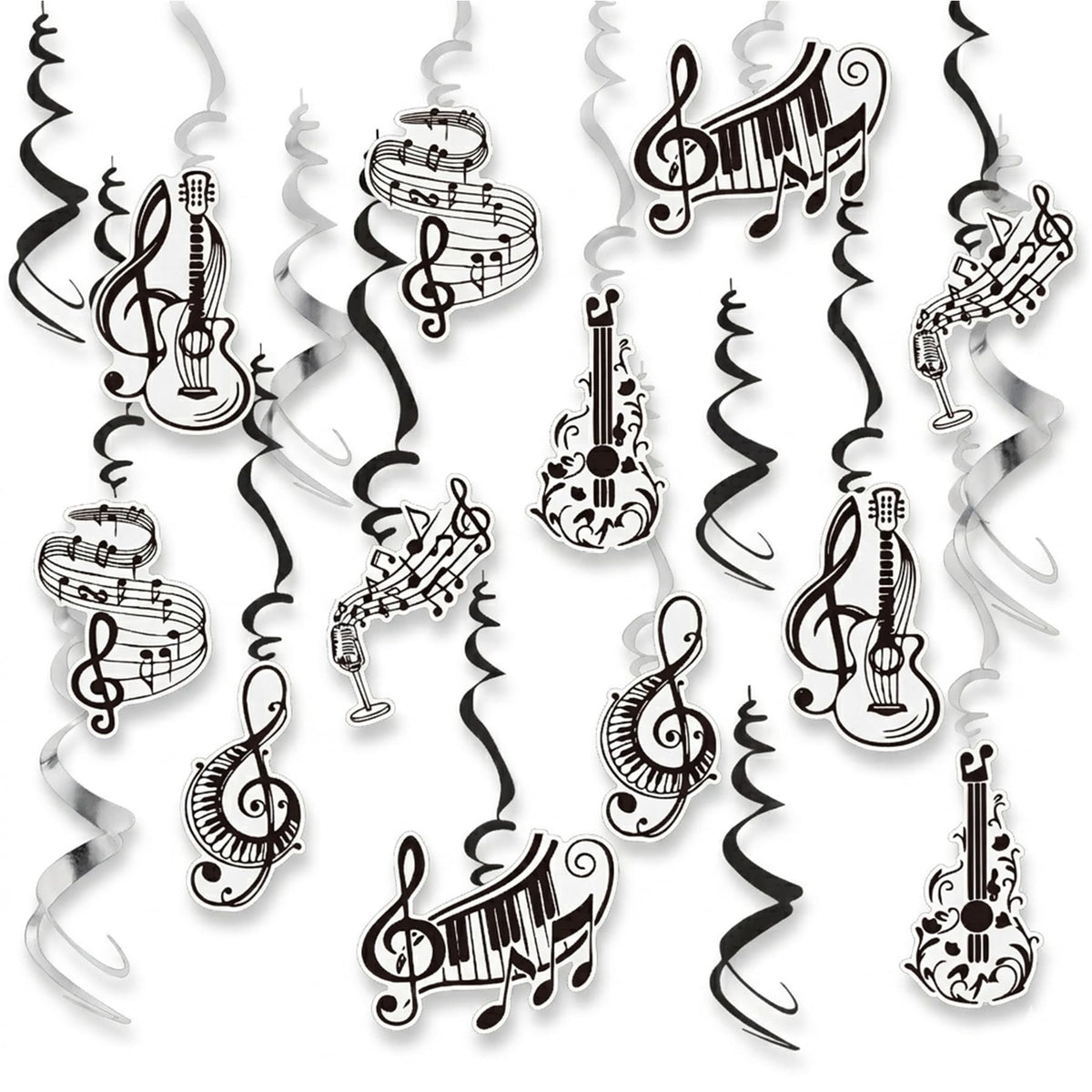 Music Party Decorations Hanging Swirls 18Pcs, Musical Note and Instrument Ceiling Streamers for Music Birthday Party, Piano Recital, Classroom Decor, 18-Pack Reusable Music Themed Hanging Ornaments