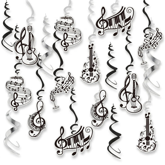 Music Party Decorations Hanging Swirls 18Pcs, Musical Note and Instrument Ceiling Streamers for Music Birthday Party, Piano Recital, Classroom Decor, 18-Pack Reusable Music Themed Hanging Ornaments