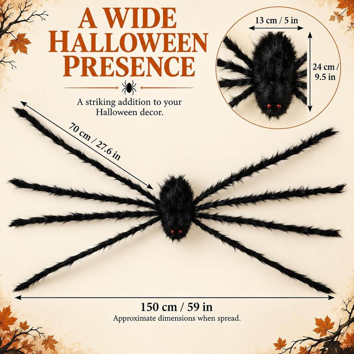 Giant Halloween Spider Black Fuzzy Red Eyes Decoration 59 Inch Posable Legs