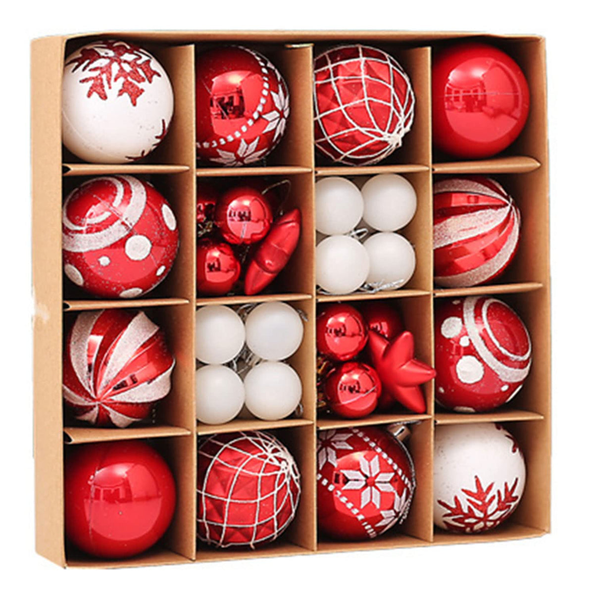 46Ct Red White Christmas Tree Ball Assorted Ornaments Pendants, 2.4" Christmas Shatterproof Shine Ball Decoration for Christmas Tree Holiday