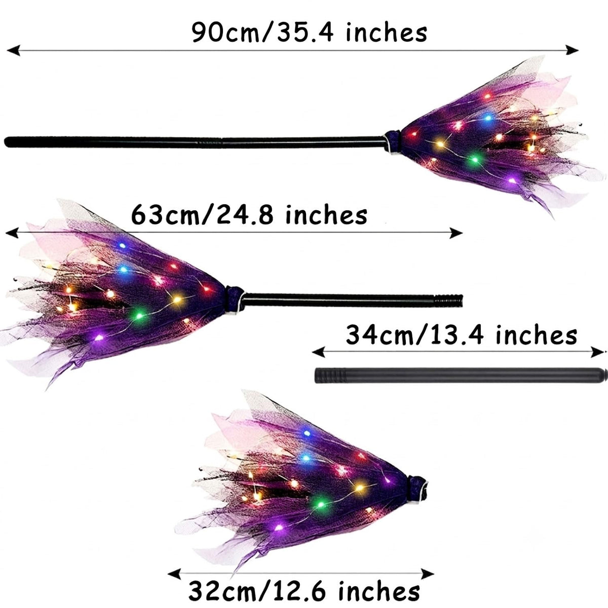 Light Up Witch Broom Halloween Prop Lighted Purple Tulle Broomstick for Kid