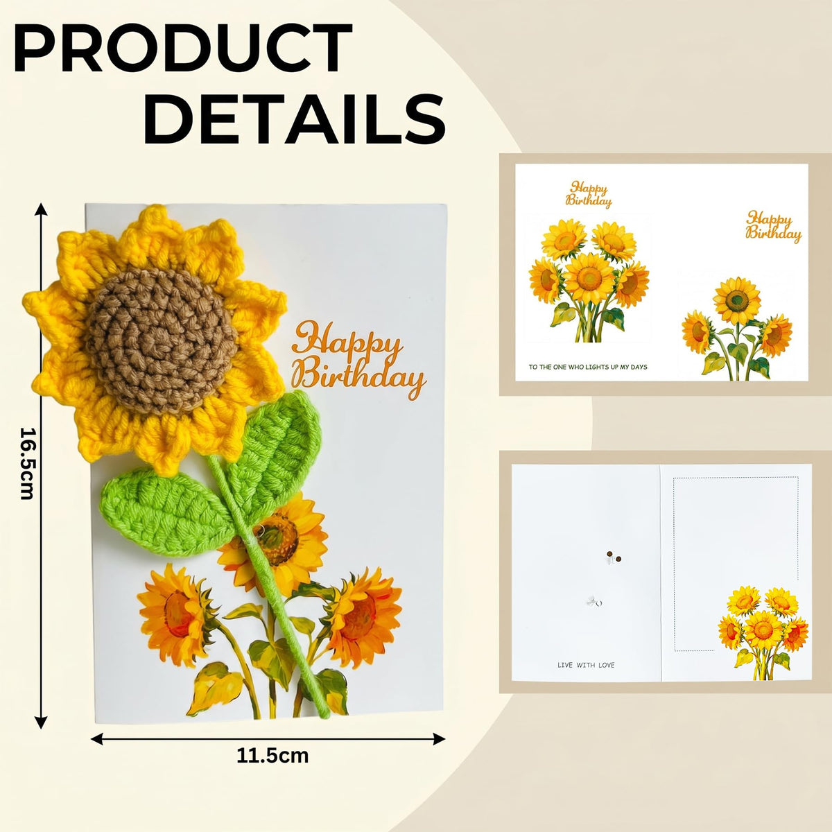 Crochet Sunflower Birthday Card with Gift Box, Handmade Knitted Flower Greeting Card with Detachable Desk Ornament, Unique Pop Up Birthday Gifts for Women, Mom, Grandma, Sister,Girls,Friends