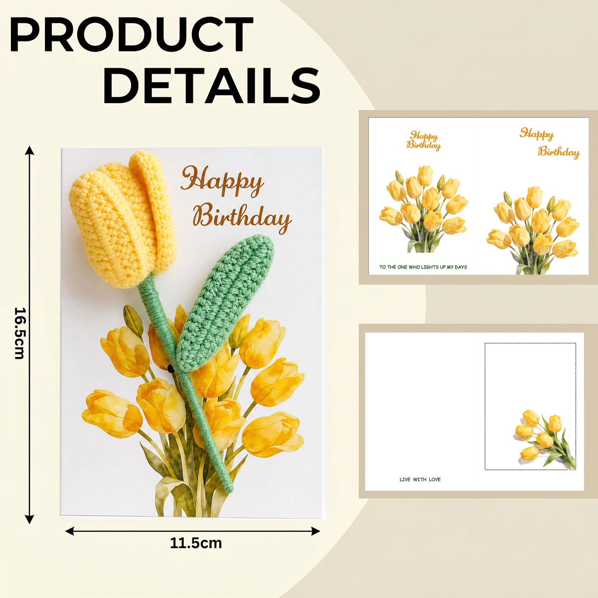 Crochet Tulip Birthday Card with Gift Box, Handmade Knitted Greeting Card, Detachable Desk Ornament & Adjustable Leaves, Unique Pop Up Birthday Gifts for Friends, Women, Sister