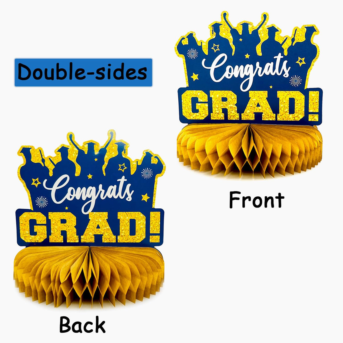 8 Pcs Blue and Gold Graduation Centerpieces for Tables 2026 - Class of 2026 Congrats Grad Party Decorations Supplies Table Toppers, Navy Blue Graduation Honeycomb Centerpieces for College High School