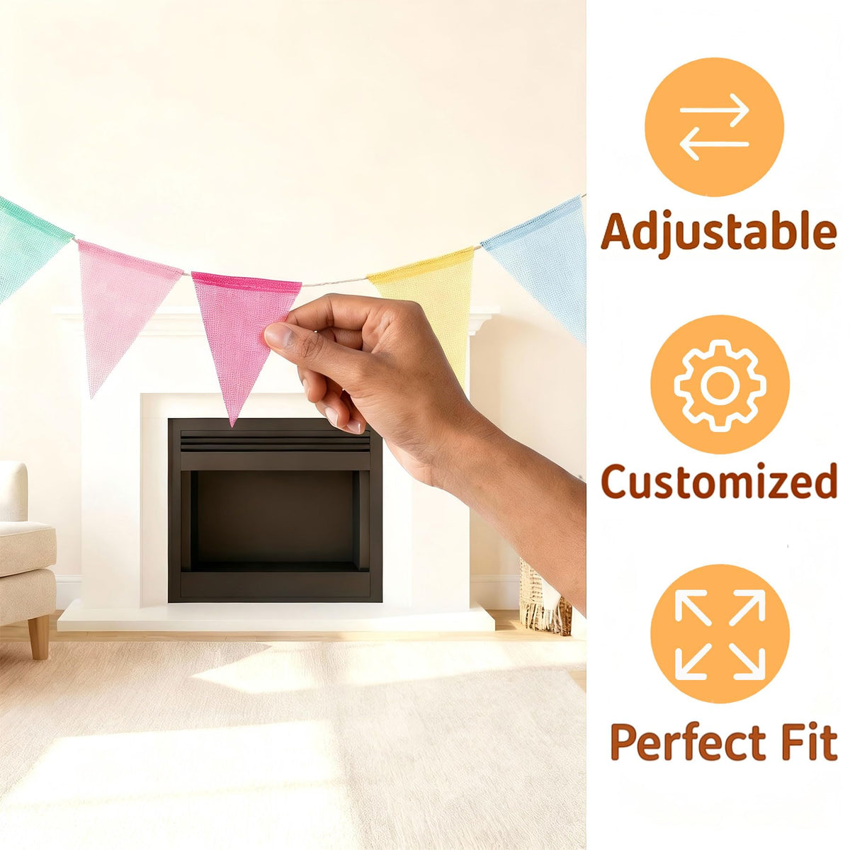 32.8ft Colorful Triangle Bunting Banner - 48Pcs Colorful Pennant Banner Flags (6 Colors), Pastel Linen Pennants for Birthday Easter, Nursery Room, Classroom,School, Carniva,lWedding,Garden Decor