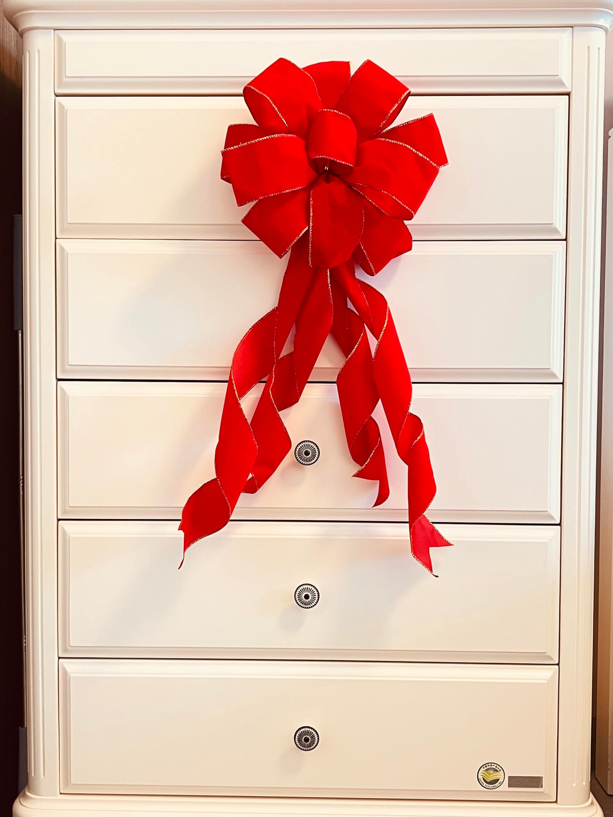 Christmas Large Bows 2 Pcs - Gold Wired Red Velvet Bows with Long Tails for Wreath Floral, Christmas Tree Topper, Outdoor Bowknot for Wedding Birthday Party Red Bow for Car Garden Festive Décor