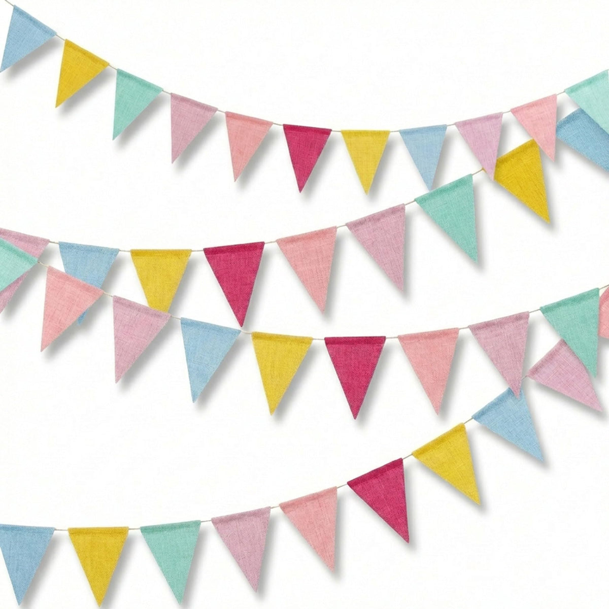 32.8ft Colorful Triangle Bunting Banner - 48Pcs Colorful Pennant Banner Flags (6 Colors), Pastel Linen Pennants for Birthday Easter, Nursery Room, Classroom,School, Carniva,lWedding,Garden Decor
