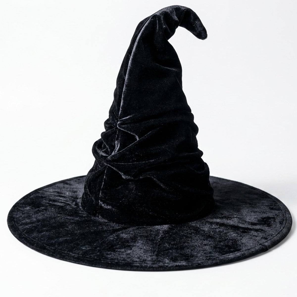15.8 Inch Ruched Halloween Black Velvet Witch Hat for Women Girls